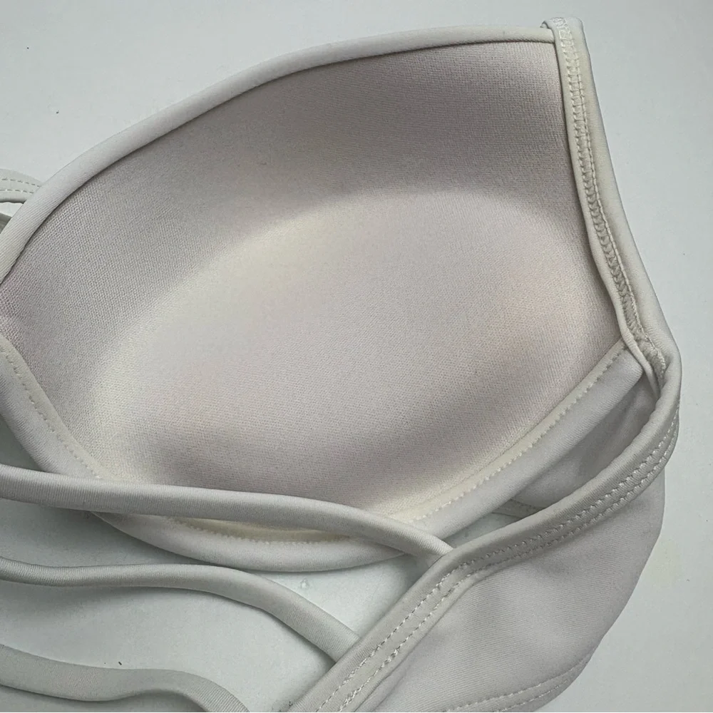 RELLECIGA White Multi-Strap Padded Bikini Top Twist Front Small Strappy Back - Picture 5 of 8